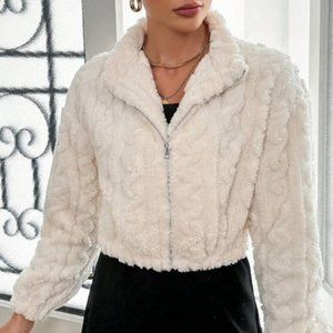 SHEIN Privé Women'S Drop Shoulder Plush Jacket L (8/10) Apricot